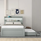 Cama plataforma Twin XL gris con cabecero LED, nido y 2 cajones, para 2 personas