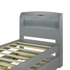 Cama plataforma Twin XL gris con cabecero LED, nido y 2 cajones, para 2 personas