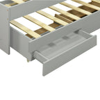 Cama plataforma Twin XL gris con cabecero LED, nido y 2 cajones, para 2 personas