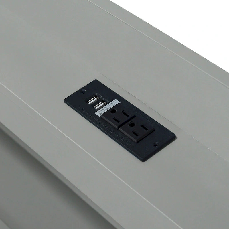 Cama plataforma Twin XL gris con cabecero LED, nido y 2 cajones, para 2 personas