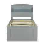 Cama plataforma Twin XL gris con cabecero LED, nido y 2 cajones, para 2 personas