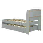 Cama plataforma Twin XL gris con cabecero LED, nido y 2 cajones, para 2 personas