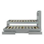 Cama plataforma Twin XL gris con cabecero LED, nido y 2 cajones, para 2 personas