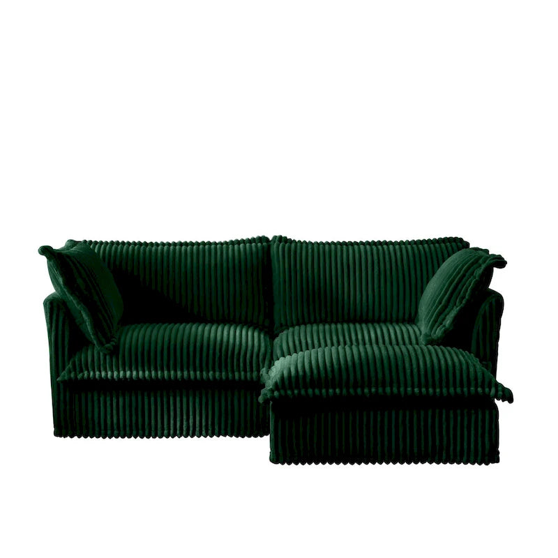 Sofá seccional de pana negro, verde y camel, convertible, 2 a 4 plazas