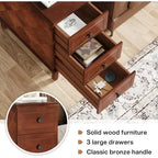 Mesitas de noche con 3 cajones, estilo retro, color marrón/madera/negro, juego de 2