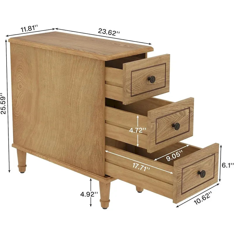 Mesitas de noche con 3 cajones, estilo retro, color marrón/madera/negro, juego de 2