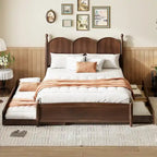 Cama plataforma queen gris/nogal/blanco con nido y 2 cajones, capacidad para 2 personas