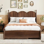 Cama plataforma queen gris/nogal/blanco con nido y 2 cajones, capacidad para 2 personas