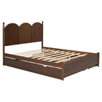 Cama plataforma queen gris/nogal/blanco con nido y 2 cajones, capacidad para 2 personas