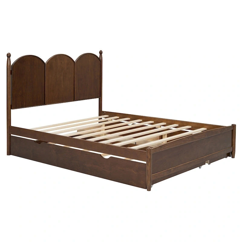 Cama plataforma queen gris/nogal/blanco con nido y 2 cajones, capacidad para 2 personas