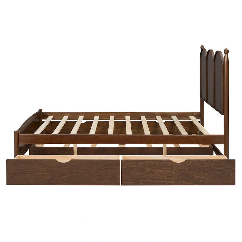 Cama plataforma queen gris/nogal/blanco con nido y 2 cajones, capacidad para 2 personas