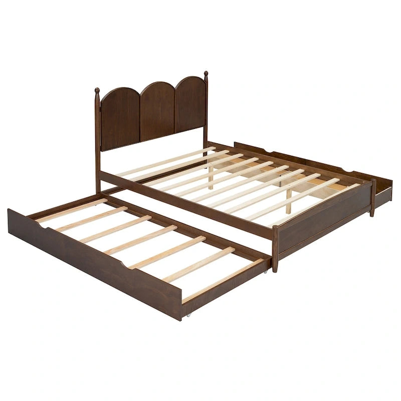 Cama plataforma queen gris/nogal/blanco con nido y 2 cajones, capacidad para 2 personas