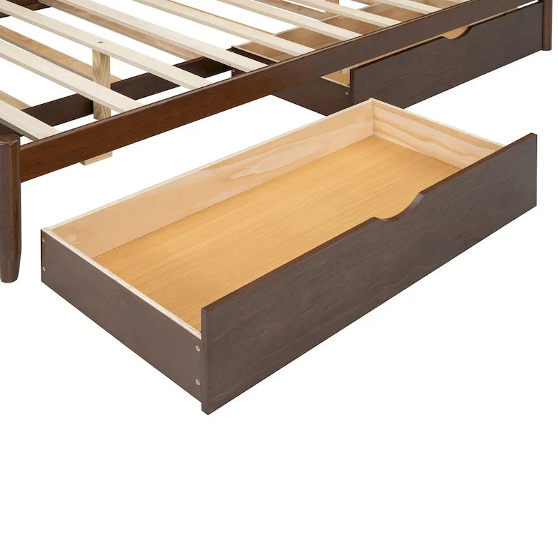 Cama plataforma queen gris/nogal/blanco con nido y 2 cajones, capacidad para 2 personas