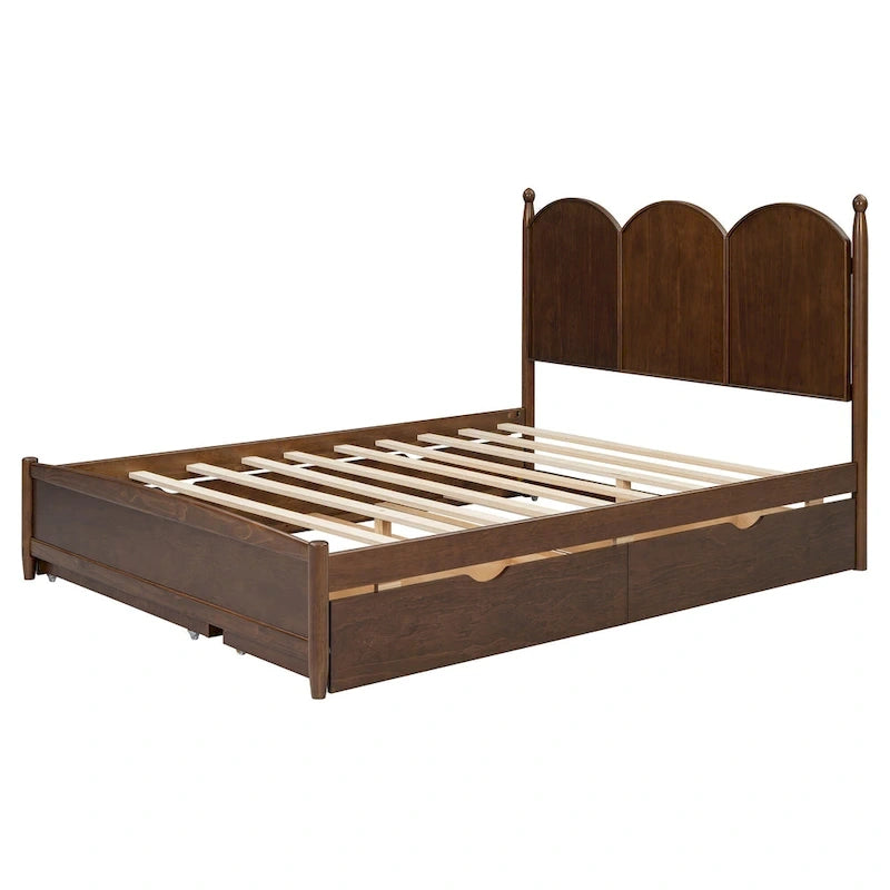 Cama plataforma queen gris/nogal/blanco con nido y 2 cajones, capacidad para 2 personas