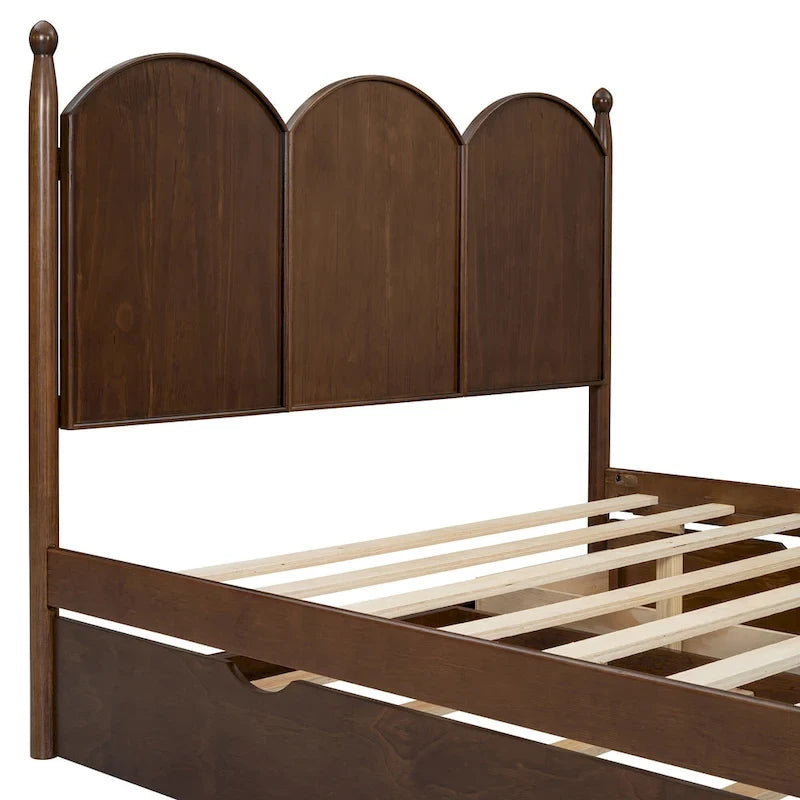 Cama plataforma queen gris/nogal/blanco con nido y 2 cajones, capacidad para 2 personas