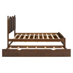 Cama plataforma queen gris/nogal/blanco con nido y 2 cajones, capacidad para 2 personas