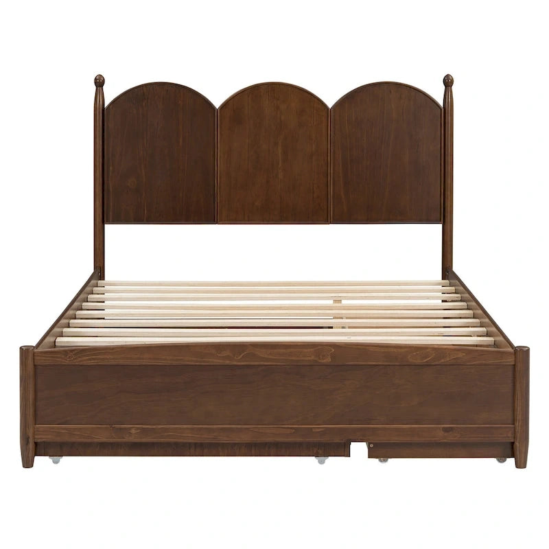 Cama plataforma queen gris/nogal/blanco con nido y 2 cajones, capacidad para 2 personas