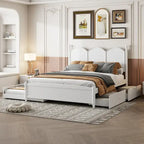 Cama plataforma queen gris/nogal/blanco con nido y 2 cajones, capacidad para 2 personas