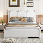 Cama plataforma queen gris/nogal/blanco con nido y 2 cajones, capacidad para 2 personas