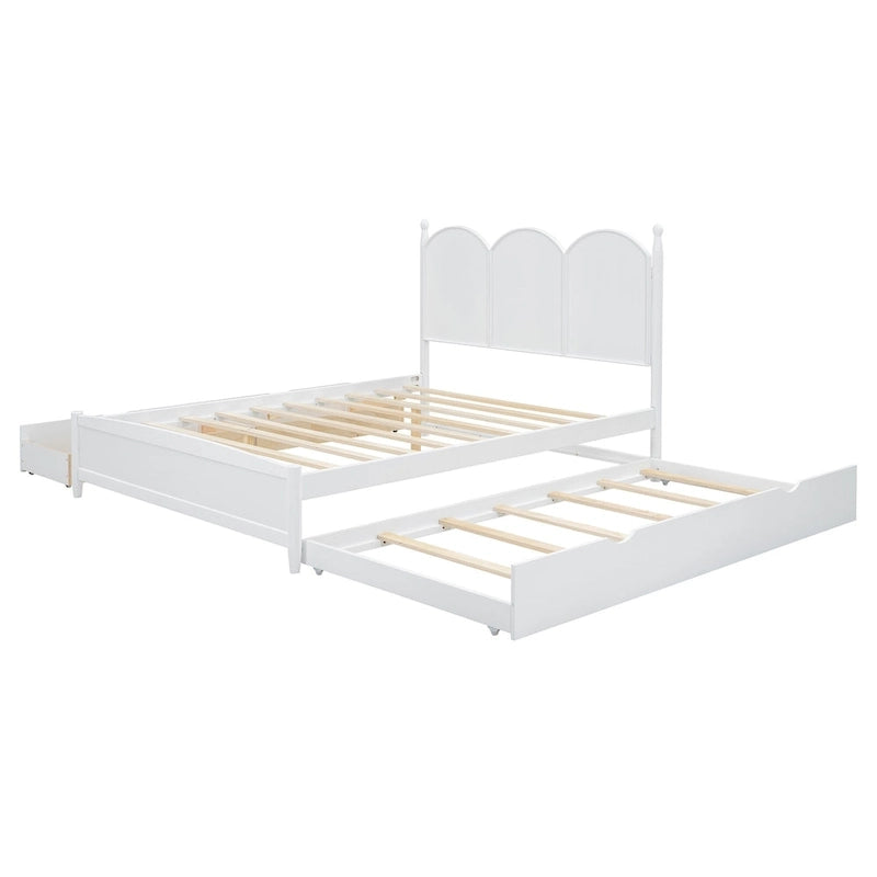 Cama plataforma queen gris/nogal/blanco con nido y 2 cajones, capacidad para 2 personas