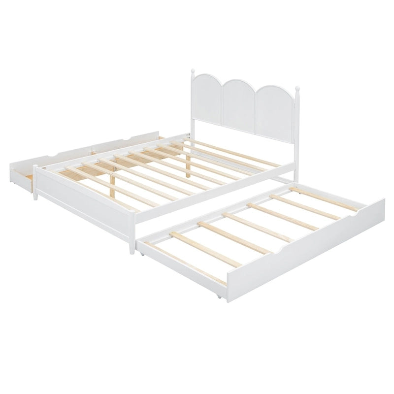Cama plataforma queen gris/nogal/blanco con nido y 2 cajones, capacidad para 2 personas