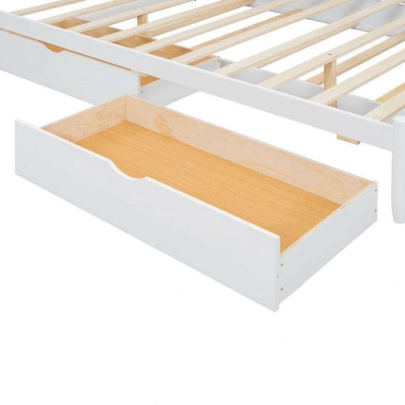 Cama plataforma queen gris/nogal/blanco con nido y 2 cajones, capacidad para 2 personas