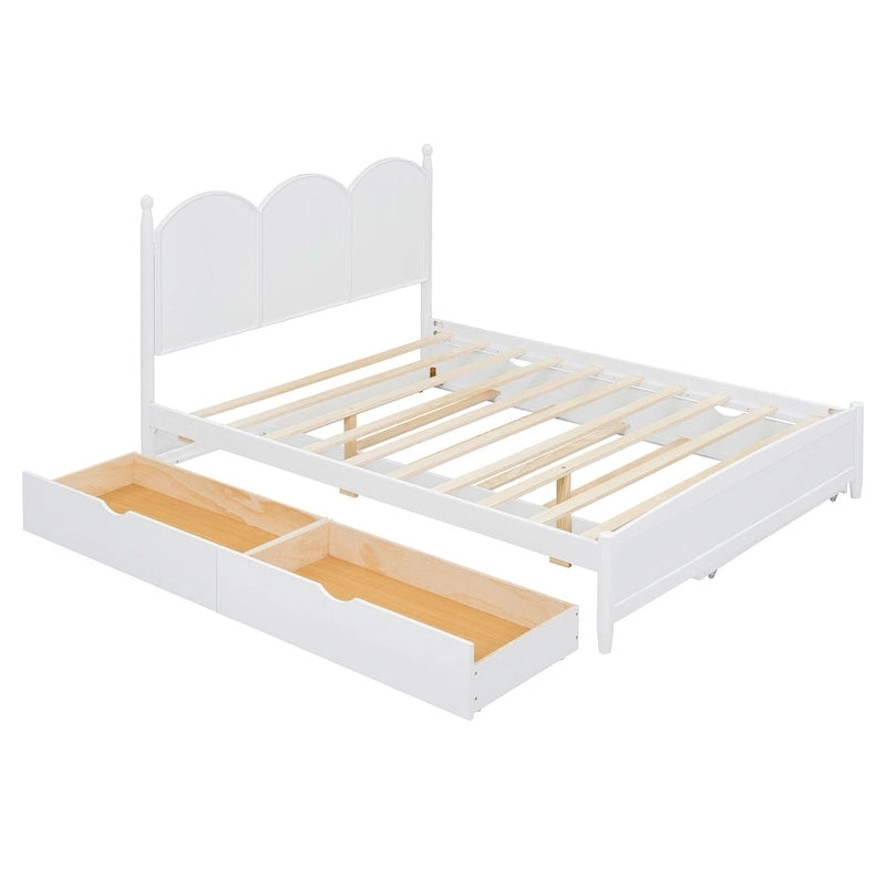 Cama plataforma queen gris/nogal/blanco con nido y 2 cajones, capacidad para 2 personas