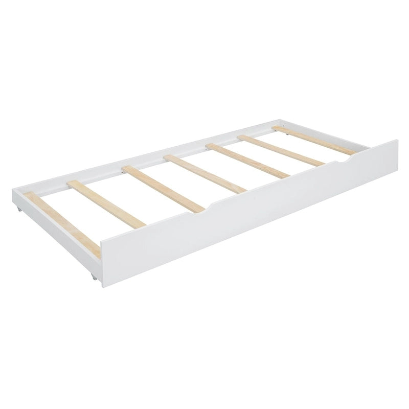 Cama plataforma queen gris/nogal/blanco con nido y 2 cajones, capacidad para 2 personas