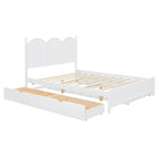 Cama plataforma queen gris/nogal/blanco con nido y 2 cajones, capacidad para 2 personas