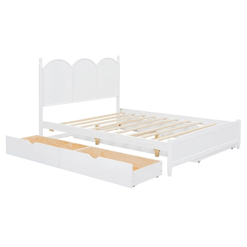 Cama plataforma queen gris/nogal/blanco con nido y 2 cajones, capacidad para 2 personas