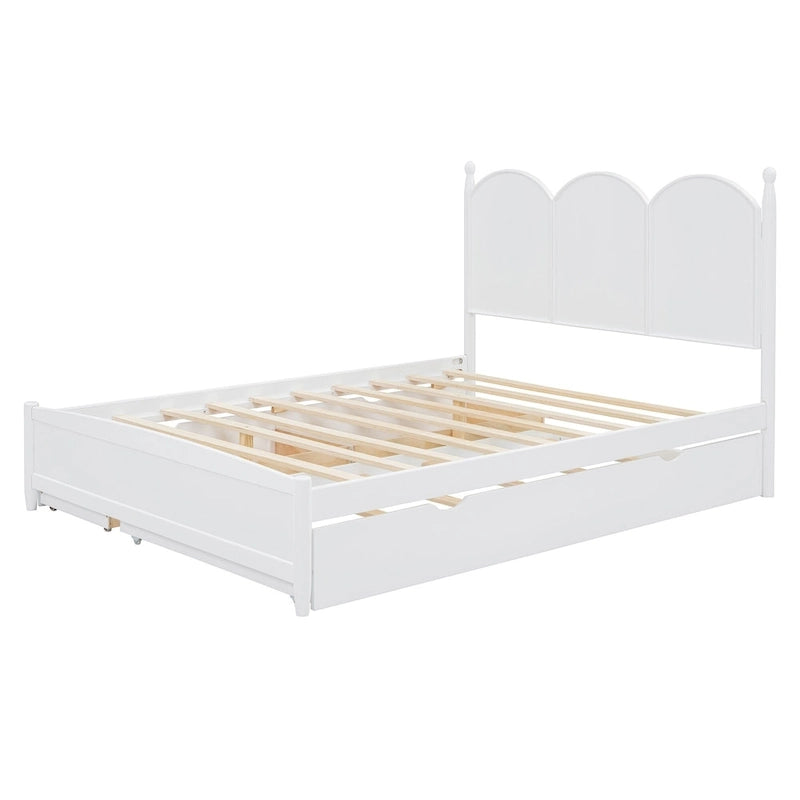Cama plataforma queen gris/nogal/blanco con nido y 2 cajones, capacidad para 2 personas