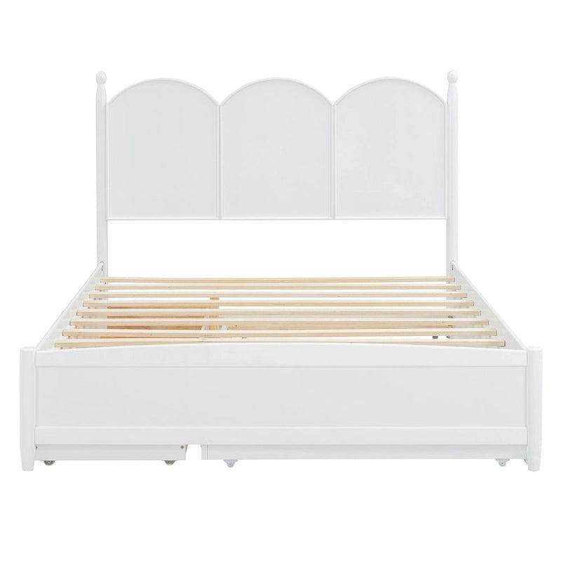 Cama plataforma queen gris/nogal/blanco con nido y 2 cajones, capacidad para 2 personas
