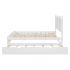 Cama plataforma queen gris/nogal/blanco con nido y 2 cajones, capacidad para 2 personas