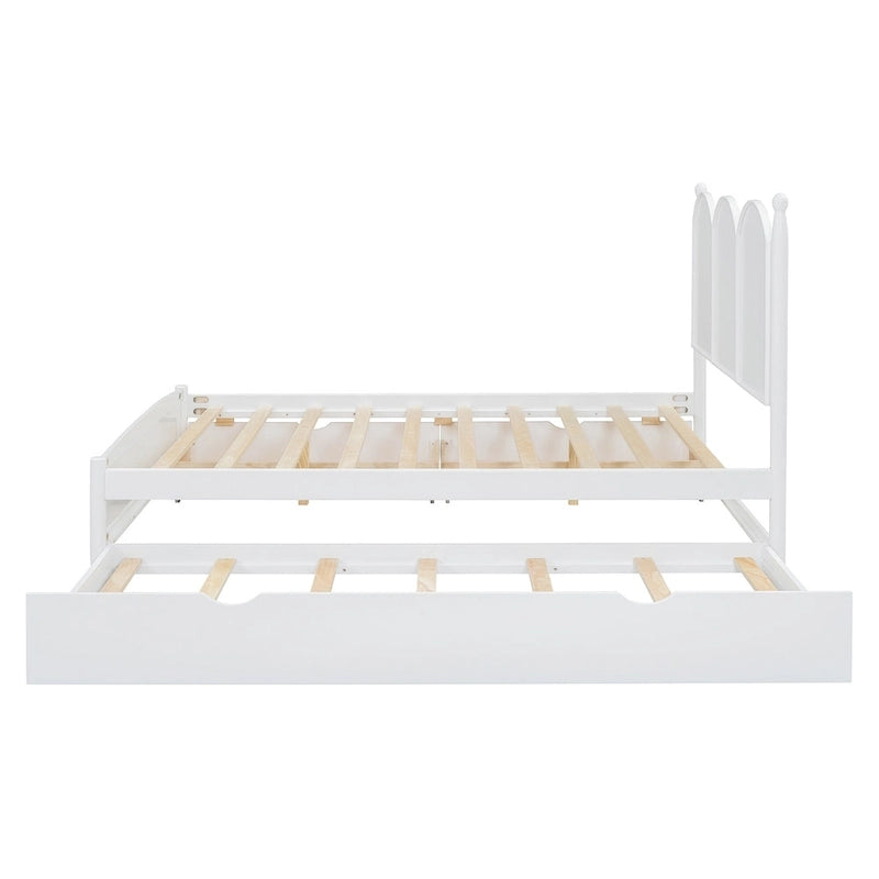 Cama plataforma queen gris/nogal/blanco con nido y 2 cajones, capacidad para 2 personas