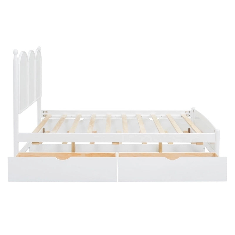 Cama plataforma queen gris/nogal/blanco con nido y 2 cajones, capacidad para 2 personas