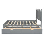 Cama plataforma queen gris/nogal/blanco con nido y 2 cajones, capacidad para 2 personas