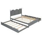 Cama plataforma queen gris/nogal/blanco con nido y 2 cajones, capacidad para 2 personas
