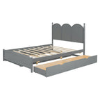 Cama plataforma queen gris/nogal/blanco con nido y 2 cajones, capacidad para 2 personas