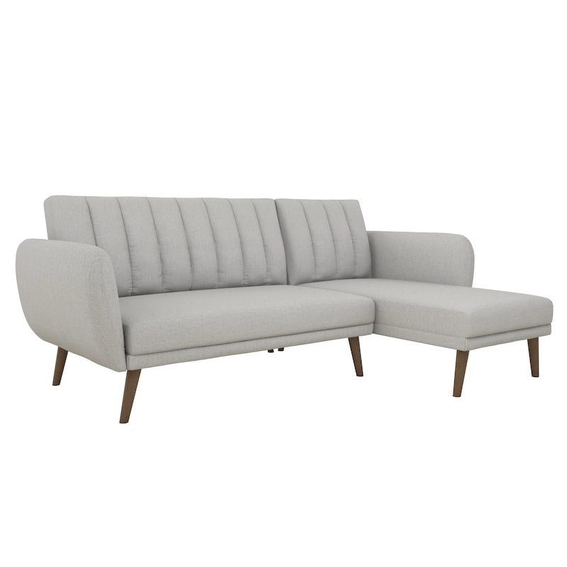 Sofá Futón Seccional de Lino con Chaise Reversible, Asientos para 2–3 (Verde / Gris Claro / Azul)
