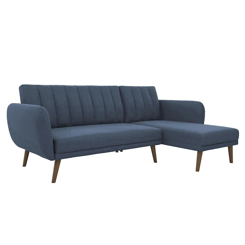 Sofá Futón Seccional de Lino con Chaise Reversible, Asientos para 2–3 (Verde / Gris Claro / Azul)