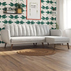 Sofá Futón Seccional de Lino con Chaise Reversible, Asientos para 2–3 (Verde / Gris Claro / Azul)