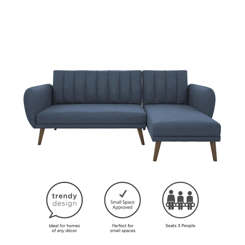Sofá Futón Seccional de Lino con Chaise Reversible, Asientos para 2–3 (Verde / Gris Claro / Azul)