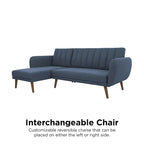 Sofá Futón Seccional de Lino con Chaise Reversible, Asientos para 2–3 (Verde / Gris Claro / Azul)