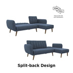Sofá Futón Seccional de Lino con Chaise Reversible, Asientos para 2–3 (Verde / Gris Claro / Azul)