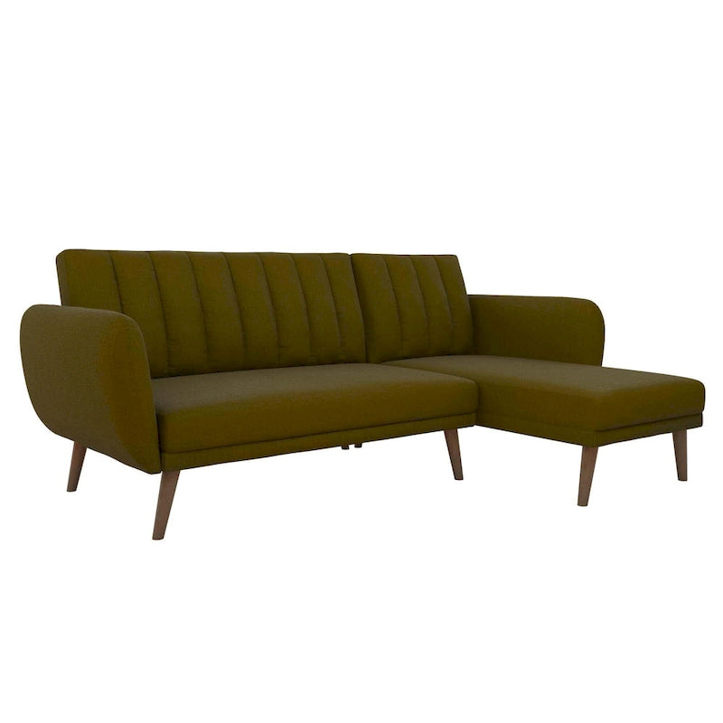 Sofá Futón Seccional de Lino con Chaise Reversible, Asientos para 2–3 (Verde / Gris Claro / Azul)