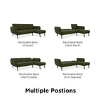 Sofá Futón Seccional de Lino con Chaise Reversible, Asientos para 2–3 (Verde / Gris Claro / Azul)