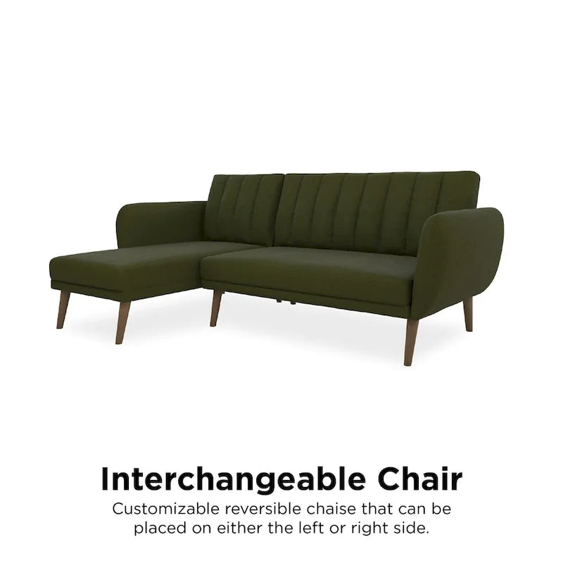 Sofá Futón Seccional de Lino con Chaise Reversible, Asientos para 2–3 (Verde / Gris Claro / Azul)
