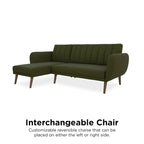 Sofá Futón Seccional de Lino con Chaise Reversible, Asientos para 2–3 (Verde / Gris Claro / Azul)