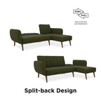 Sofá Futón Seccional de Lino con Chaise Reversible, Asientos para 2–3 (Verde / Gris Claro / Azul)