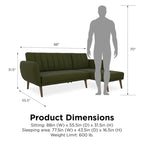 Sofá Futón Seccional de Lino con Chaise Reversible, Asientos para 2–3 (Verde / Gris Claro / Azul)